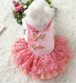 Pink Chinese style pet dress with 3D roses and sequins for small dogs and cats - S (Chest 35cm 3-5lb) / Chinese Style Button Dress / Pink