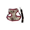 Dog harness and leash set with red Union Jack stripes on breathable mesh fabric - Burgundy Edging Stripes (Flag)