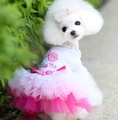 Pink and white striped pet tutu dress with Kiss Me embroidery for small dogs - Lip Pattern Dress Pink
