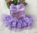 Purple pet dress with satin bodice, 3D floral accents and layered mesh tutu skirt - XS / Bottom (Chinese Frog Button Style) / Purple