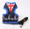 Denim pet harness and leash set in navy blue with UK flag patch and Sobaby print - Navy Union Jack Pattern