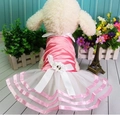 Pink satin dog princess dress with white ribbon bow and layered organza mesh tutu skirt - XXL (Chest 55cm) / Top And Bottom / Navy Dress Pink