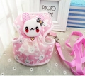 Pink rabbit dog harness set with white lace skirt and matching leash for small pets - Pink Mesh Bunny Style