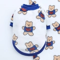 Detailed texture of white fleece pet sweatshirt featuring blue ribbed edges and bear prints - White with Blue Bear