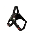 Close-up of camouflage dog harness with reflective stitching and safety locking buckles - White Camouflage