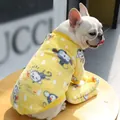 Yellow fleece dog sweater with monkey prints and ribbed cuffs for French Bulldogs - Yellow Cartoon Monkey