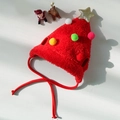 Weihnachtsbaum-Haustierhut aus rotem Plüsch mit bunten Pompons und goldenem Stern - S / Roter Weihnachtsbaum Hut