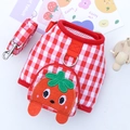 Red plaid pet harness and leash set with a cute strawberry pouch and metal D-ring - S / Red Plaid Strawberry