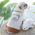 Detail of French Bulldog in cream waffle knit vest with cute bear embroidery on the back - XS / T-Shirts / Khaki Bear