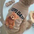 Fleece dog sweatshirt in light brown featuring a 3D teddy bear print for small pets - M / Apricot (DOODDAY Bear)