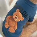 Navy blue pet sweatshirt with a plush teddy bear graphic and Good Day printed text - M / Navy Blue (DOODDAY Bear)