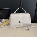 Chic cream rhombus quilted small handbag with adjustable shoulder strap and silver clasp - White