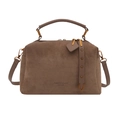 Sac polochon chic en daim taupe pour femme avec poignées et bandoulière réglable - Kaki
