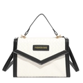 Borsa a mano bicolore con texture intrecciata e dettagli in metallo dorato lucido - Bianco