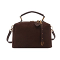Sac Boston en daim marron foncé avec ferrures dorées et bandoulière amovible - Marron