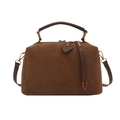 Sac Boston en daim marron avec anneaux métalliques et bandoulière amovible élégante - Marron