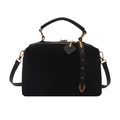 Sac polochon en daim noir avec sangle en cuir riveté et finitions dorées bronze - Noir