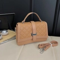 Quilted caramel brown crossbody bag with silver buckle and detachable shoulder strap - Yellow