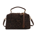 Sac Boston en daim à motif léopard avec rivets dorés vintage et bandoulière amovible - Imprimé léopard