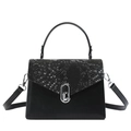 Elegant black box bag with gray snakeskin flap, silver twist lock and crossbody strap - Black