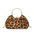 Fashionable leopard print box clutch with round gold handle and crossbody chain strap - 22*7*12 / Brown