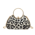 Fashionable leopard print box clutch with gold round handle and chain strap for women - 22*7*12 / Black