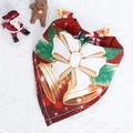 Red Christmas dog bandana with golden bells and white bow print on knit background - Burgundy Double Bells