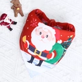 Christmas dog bandana in red with cartoon Santa and reindeer print on white knit background - Red Santa Green Bag