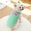 Detail of mint green fleece pet vest with pink bear embroidery and metal D-ring buckle - Light Fruit Green (Pink Edge) - Sleeveless
