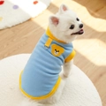 Blue polar fleece dog vest with yellow trim and leash D-ring shown on a Pomeranian - XS / Azure Blue (Bright Yellow Edge) - Sleeveless