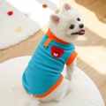 Gilet in pile blu per cani con bordo arancione, anello a D e ricamo a orsetto rosso - XS / Gilet (433) / Blu Lago (Arancione)