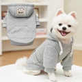 Close-up of light gray quilted dog hoodie with BEAR label and ribbed elastic cuffs - S / Light Gray