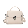 Sac bandoulière en cuir grainé blanc crème avec boucle argentée et poignée sur le dessus - Blanc