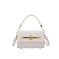 Lavender woven leather crossbody bag with gold M logo and white top handle - White