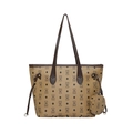 Women's brown tote bag with bear print pattern and matching round coin purse - Brown