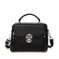 Sac à main classique en cuir noir à motif litchi avec fermoir argenté et bandoulière - Noir