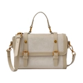 Borsa Boston beige in pelle liscia e scamosciata con fibbie dorate eleganti - Bianco Sporco