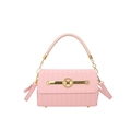 Pink woven texture shoulder bag with gold M-logo hardware and chain handle - Pink
