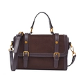 Borsa a mano retrò marrone scuro con contrasto in pelle scamosciata e dettagli oro vintage - Marrone