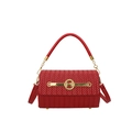 Red woven texture top handle crossbody bag with gold hardware and M logo detail - Red