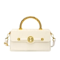 Creamy white crossbody box bag with golden metal arc handle and M logo plaque - White