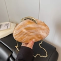 Peach orange marble acrylic evening bag with gold chain strap in shell shape - Yellow