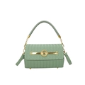 Mint green woven crossbody box bag with golden M buckle and adjustable shoulder strap - Green