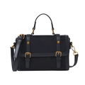 Sac Boston rétro noir avec rabat en daim mat et détails en métal doré poli - Noir