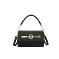 Elegant black woven leather box bag for women with gold M buckle and round handle - Black