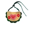 Bandana in maglia beige per animali con bordo verde a onde e ricamo rosa love me - M (0-64cm) / Stile Ricamo Cuore con Bordo Verde (LOVE ME)
