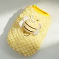 Close-up of yellow fleece pet vest with 3D cartoon bee and metal D-ring for leash - XXS / Yellow