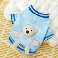 Close-up of light blue dog sweatshirt with plush bear patch and metal D-ring attachment - XS / Blue Baseball Bear