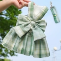 Small pet harness dress in green plaid with breathable mesh and matching leash set - XS / Skirt Set / Green and White Plaid