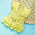 Detail of yellow denim pet dress with decorative ruffles and metal D-ring for leash attachment - S / Jelly Yellow Pocket Denim Skirt